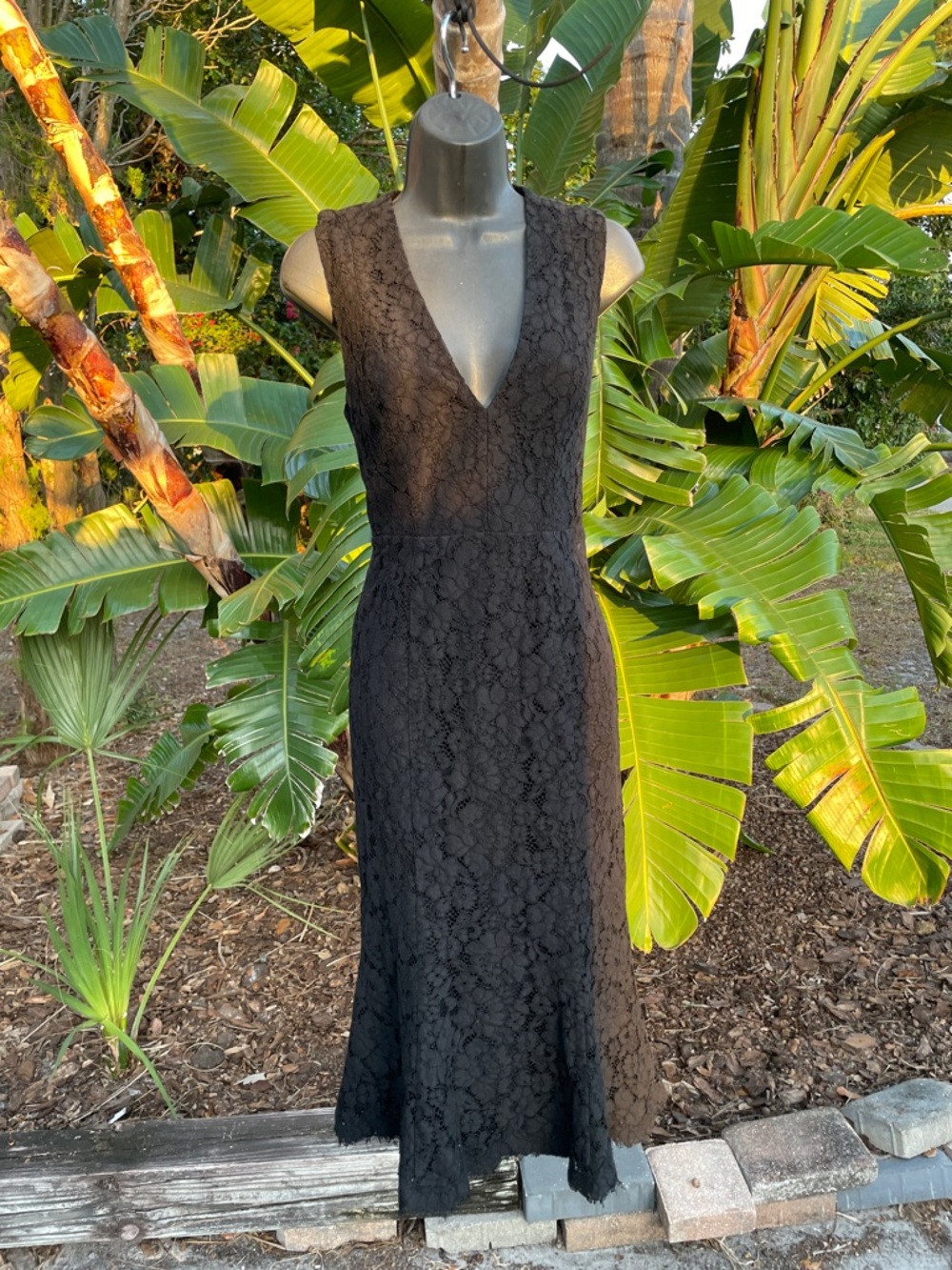 Black Lace-deep  V-Neck trumpet dress